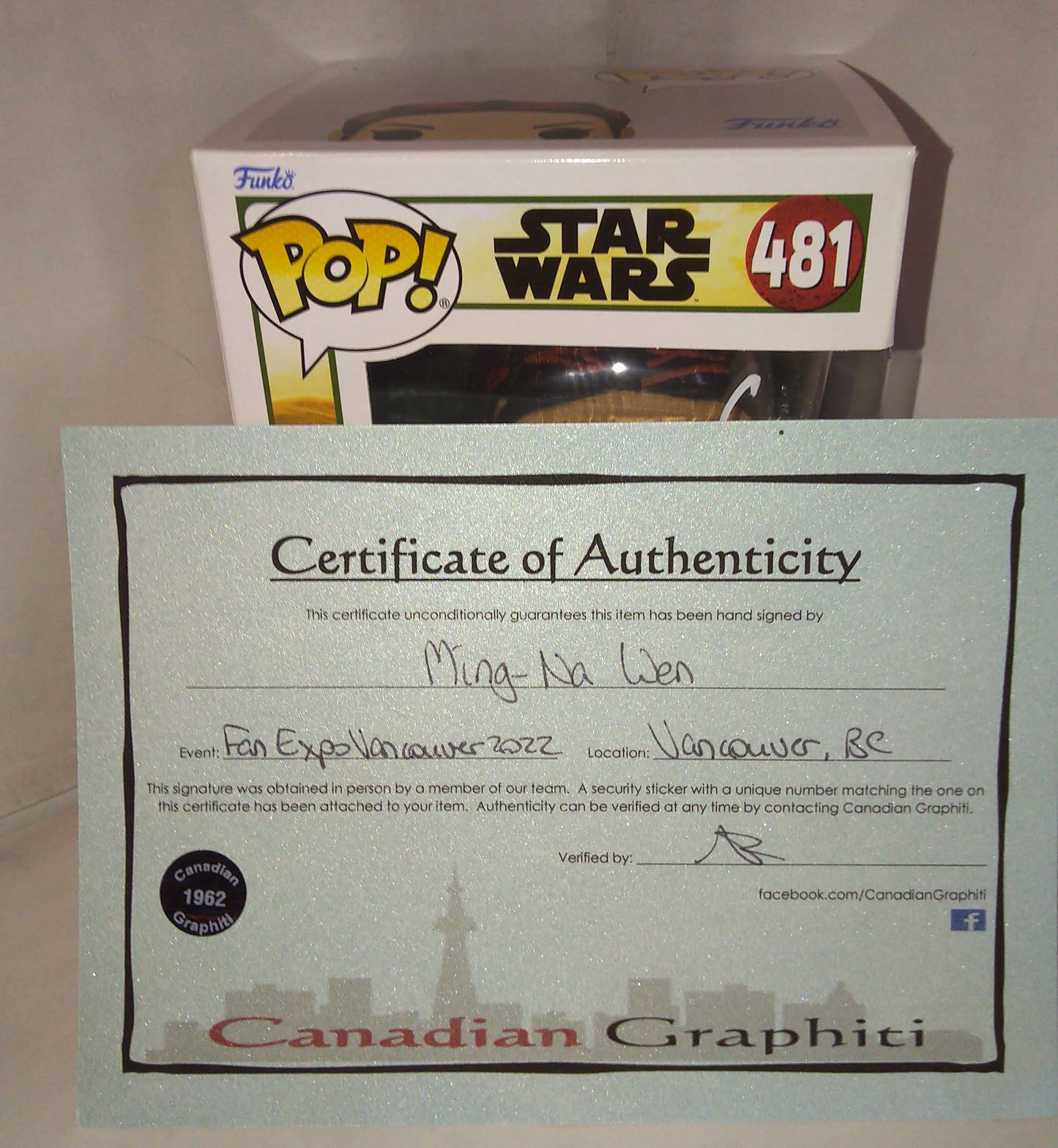 Ming-Na Wen Hand Signed Autograph Fennec Shand Funko Pop COA + JSA Star Wars