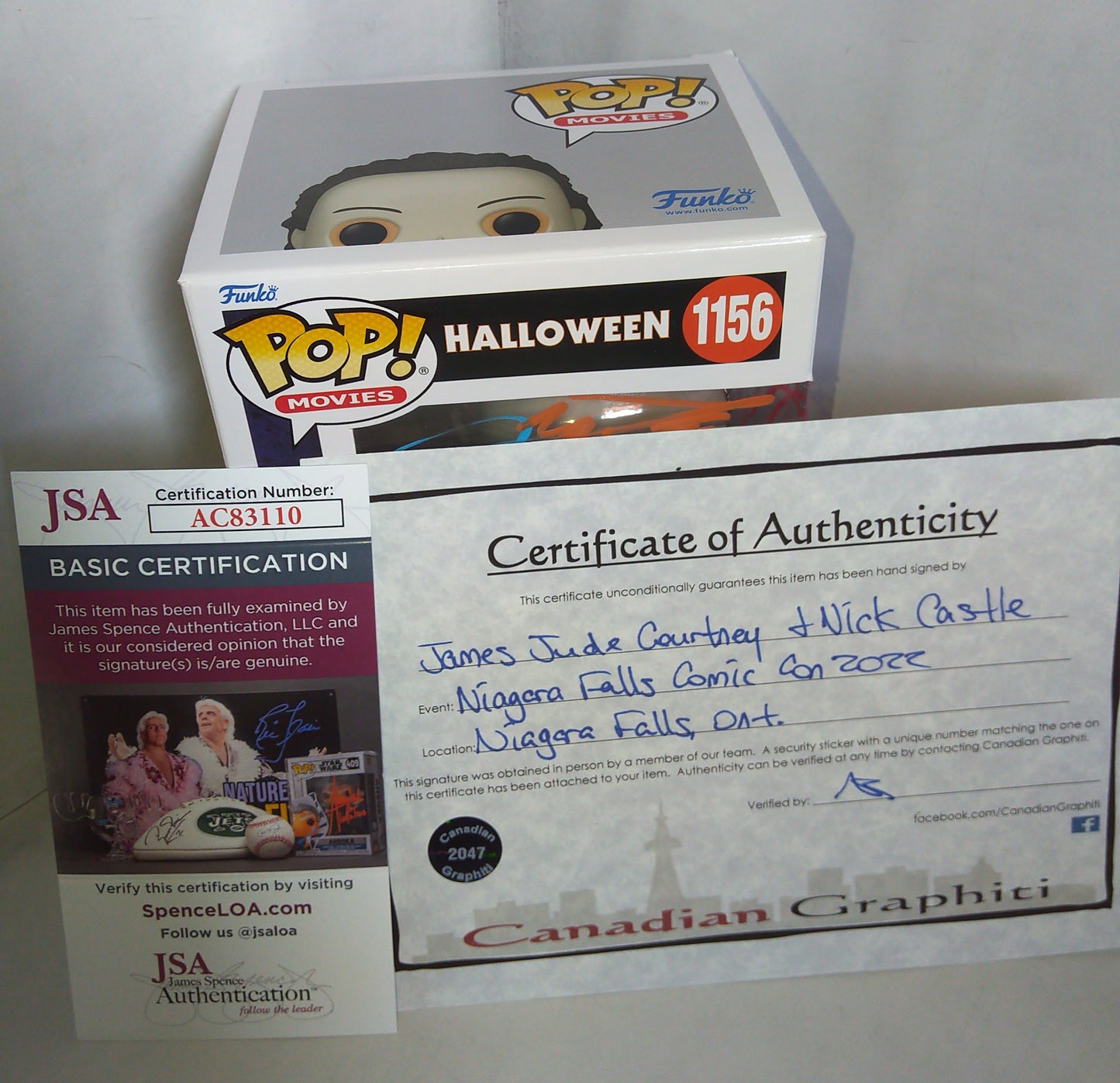 Nick Castle, Tony Moran & James Jude Courtney Hand Signed Autograph Halloween Michael Myers Funko Pop COA + JSA