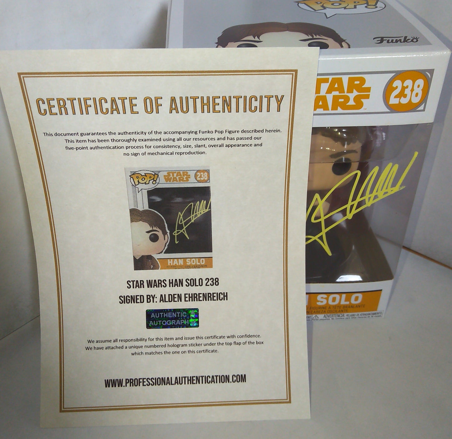 Alden Ehrenreich Hand Signed Autograph Han Solo Funko Pop COA Star Wars