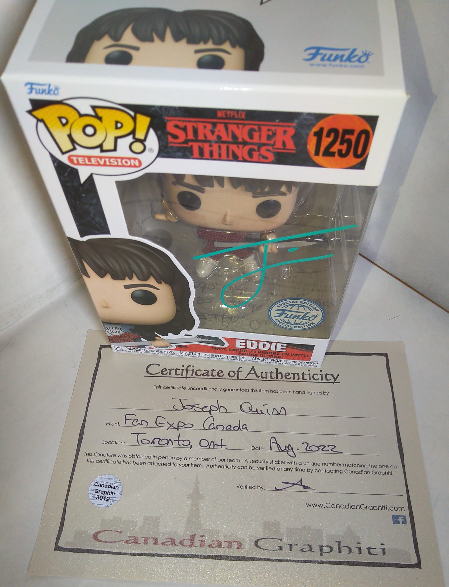 Joseph Quinn Hand Signed Autograph Stranger Things Funko Pop COA + BAS