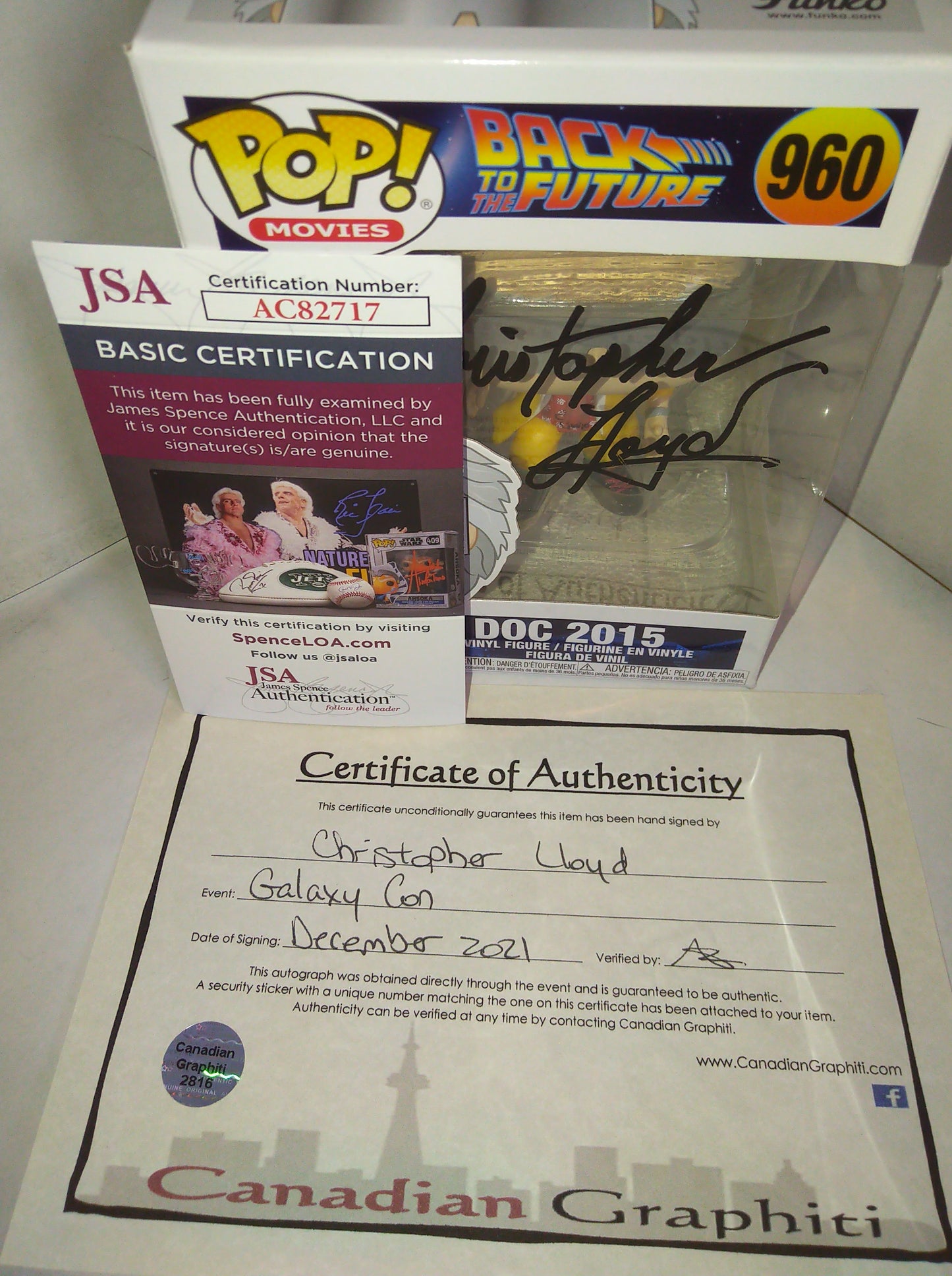 Christopher Lloyd Hand Signed Autograph Funko Pop COA + JSA Back To The Future