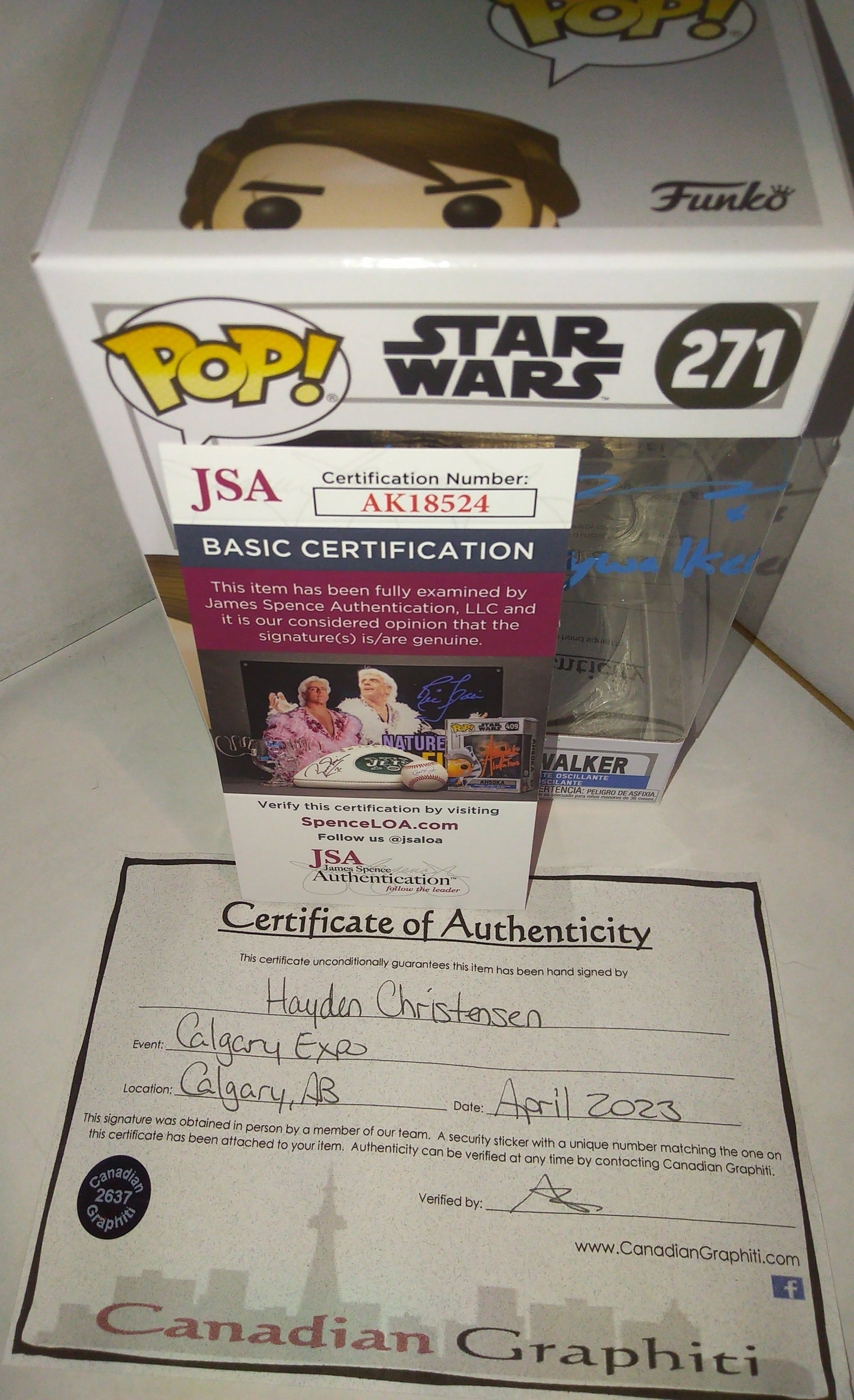 Hayden Christensen Hand Signed Autograph & Character Funko Pop COA + JSA Anakin Skywalker Star Wars