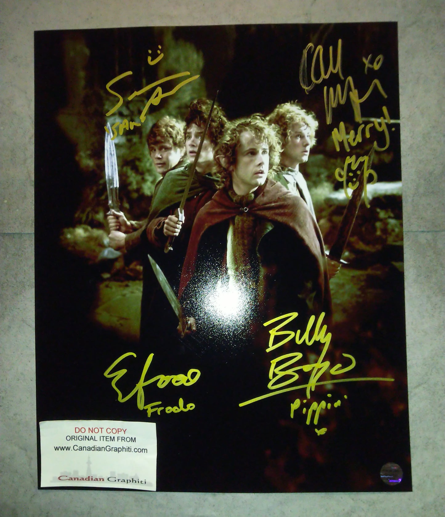 Lord Of The Rings Hobbits Hand Signed Autograph 11x14 Photo COA Sean Astin, Elijah Wood, Dominic Monaghan & Billy Boyd