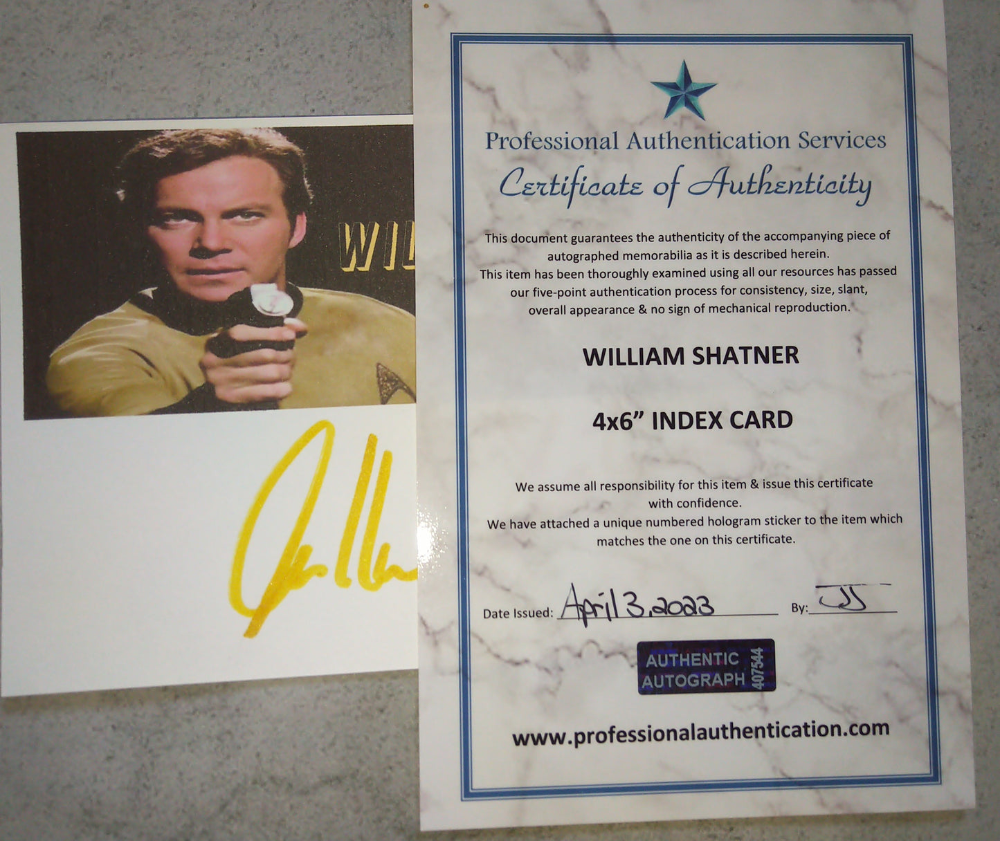 William Shatner Hand Signed Autograph Index Card COA Star Trek