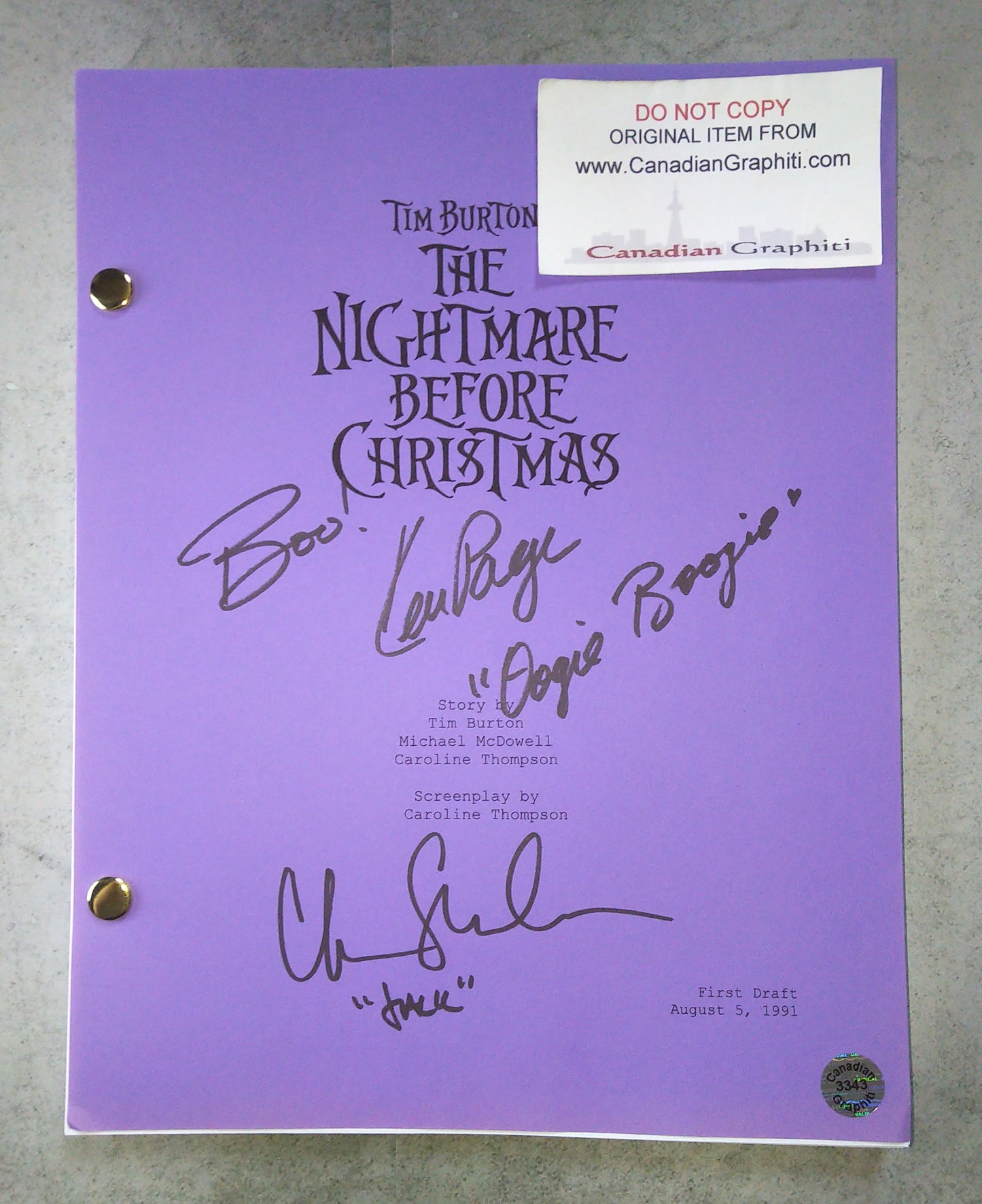 Chris Sarandon & Ken Page Hand Signed Autograph The Nightmare Before Christmas Script COA