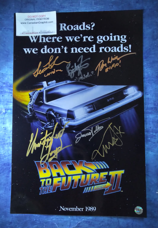 Back To The Future Cast Hand Signed Autograph Poster COA Michael J Fox, Christopher Lloyd, Lea Thompson & Tom Wilson