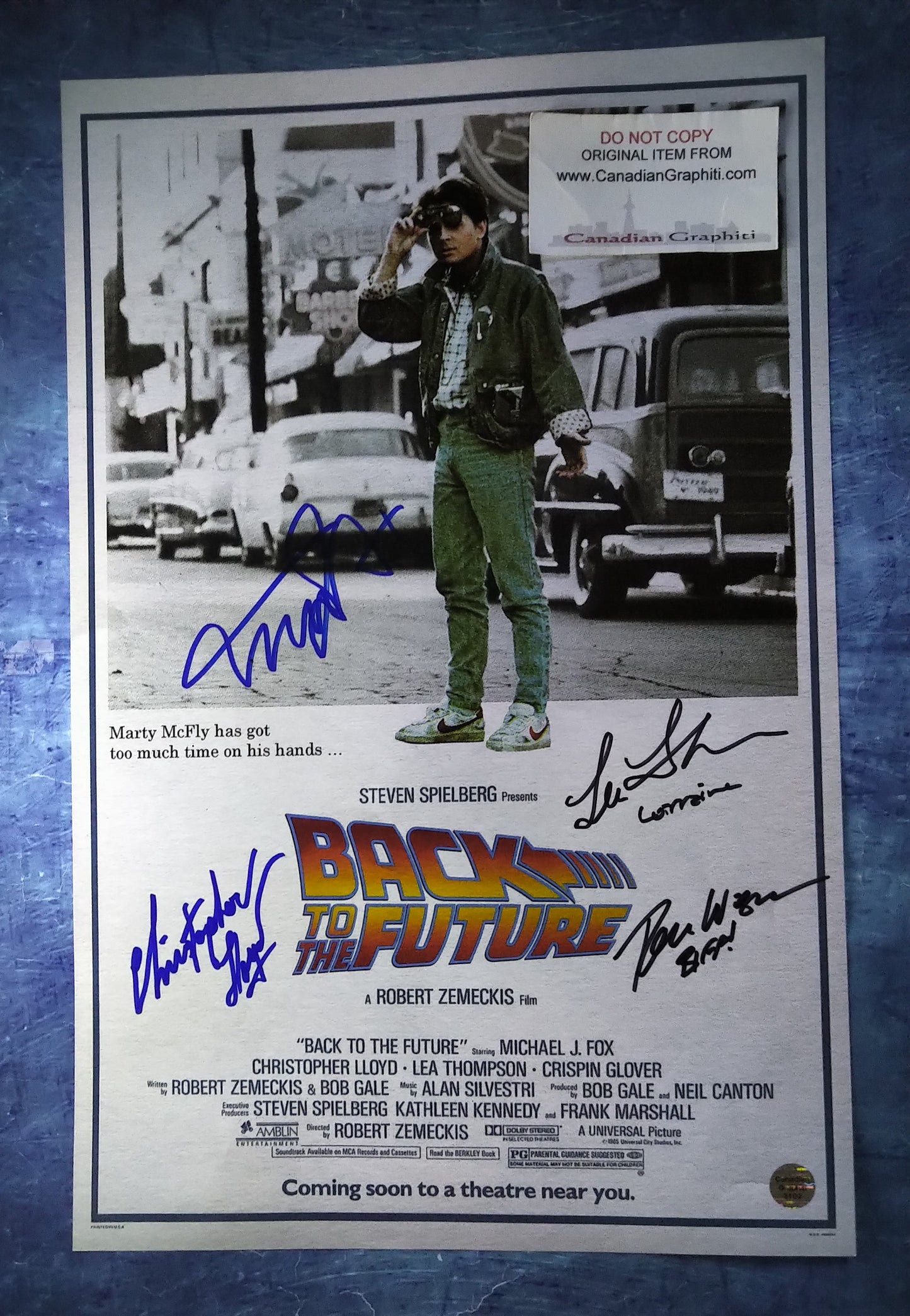 Back To The Future Cast Hand Signed Autograph Poster COA Michael J Fox, Christopher Lloyd, Lea Thompson & Tom Wilson