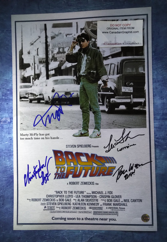 Back To The Future Cast Hand Signed Autograph Poster COA Michael J Fox, Christopher Lloyd, Lea Thompson & Tom Wilson