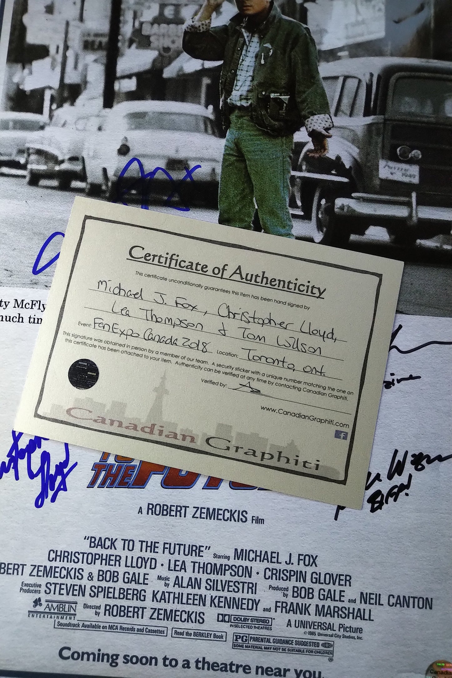 Back To The Future Cast Hand Signed Autograph Poster COA Michael J Fox, Christopher Lloyd, Lea Thompson & Tom Wilson