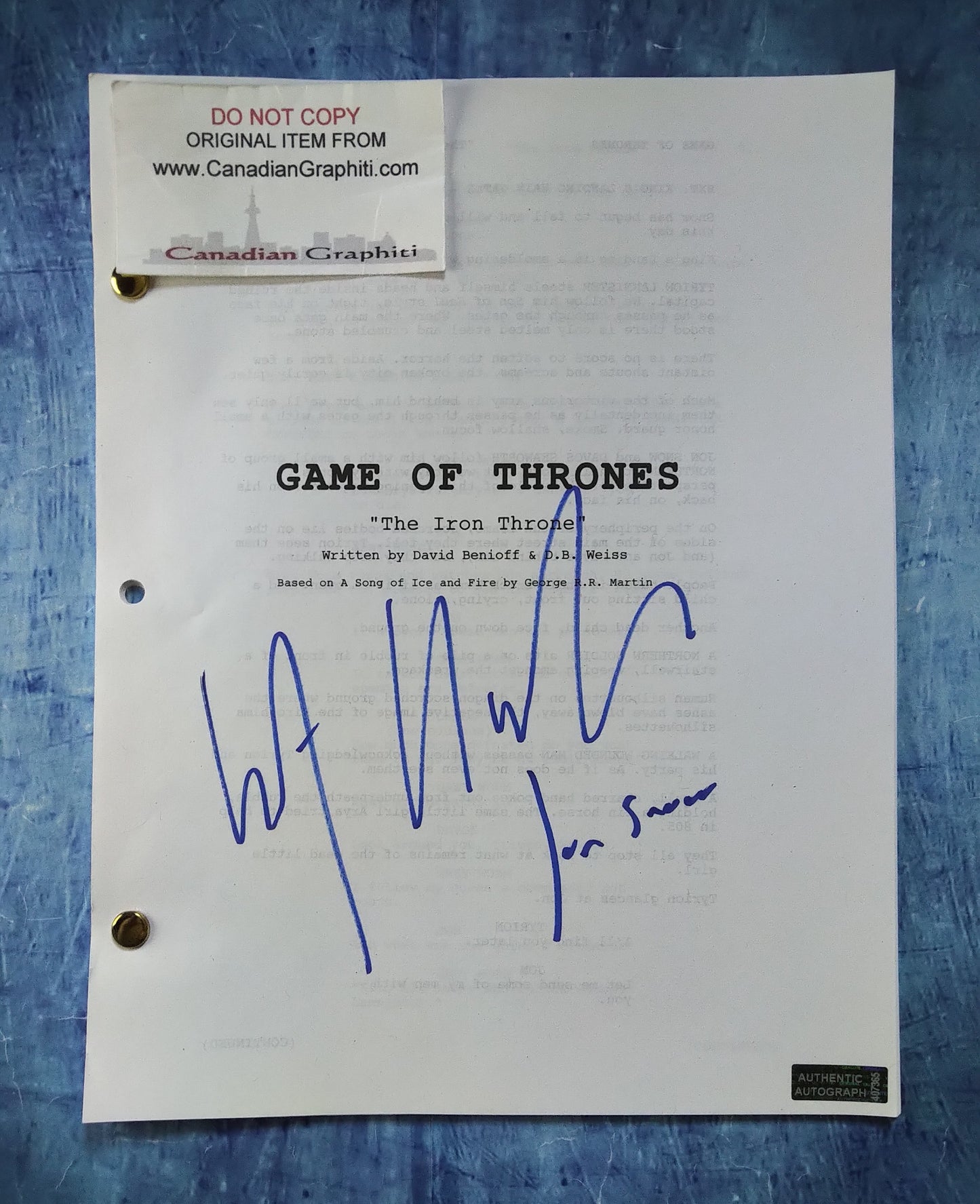 Kit Harington Hand Signed Autograph Game Of Thrones Script COA