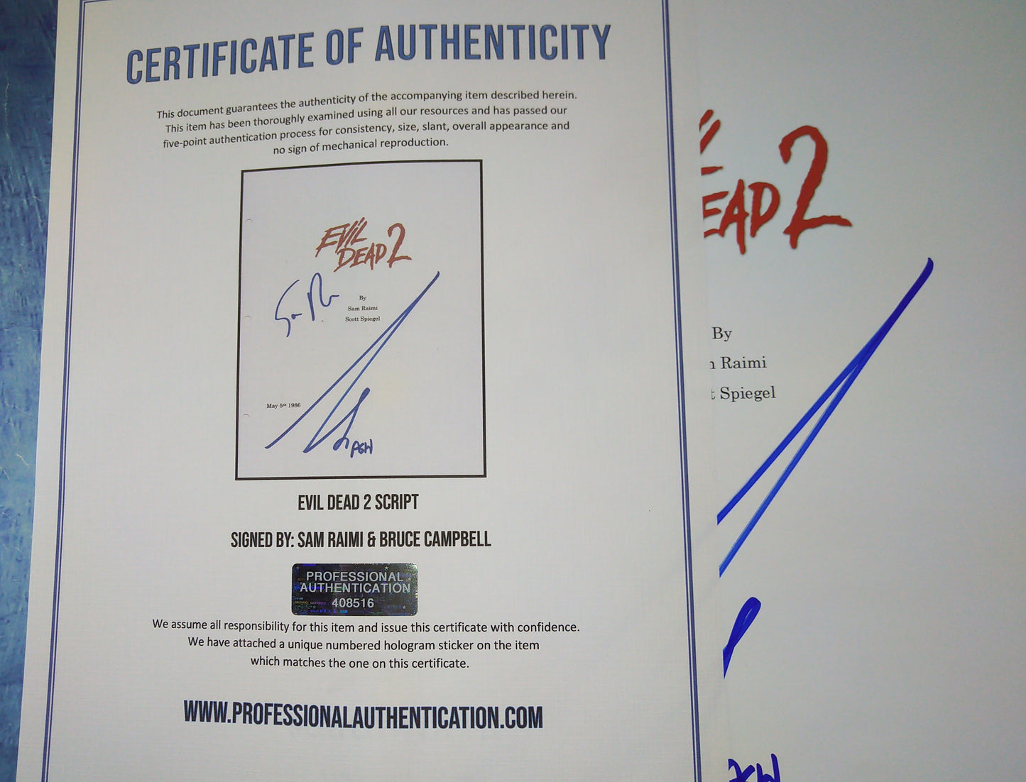 Bruce Campbell & Sam Raimi Hand Signed Autograph Evil Dead 2 Script COA