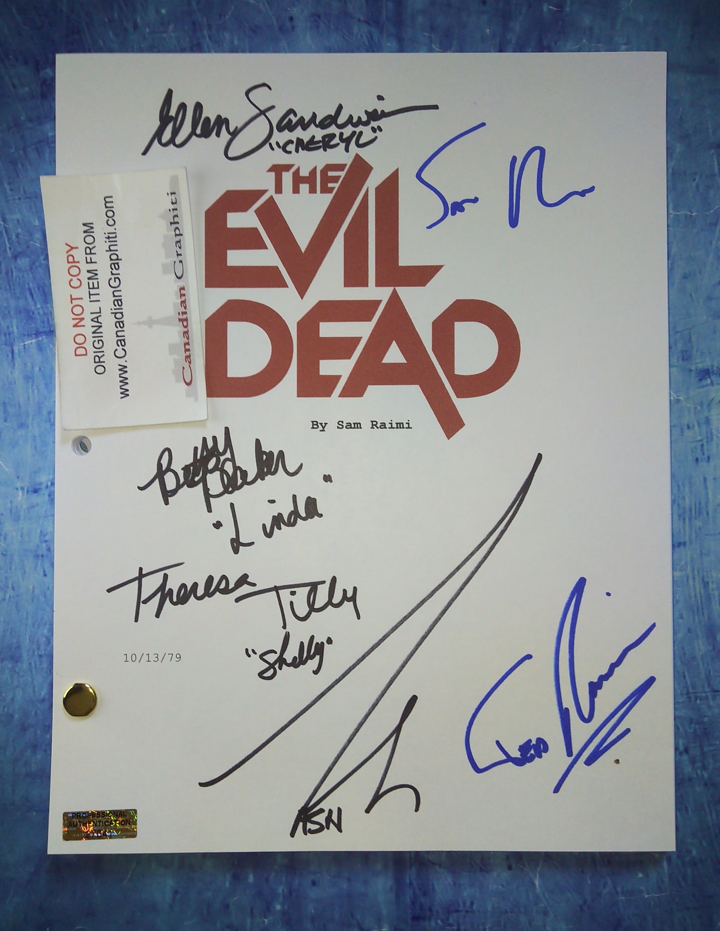 Evil Dead 6x Cast Hand Signed Autograph Script COA Bruce Campbell, Sam Raimi, Ellen Sandweiss