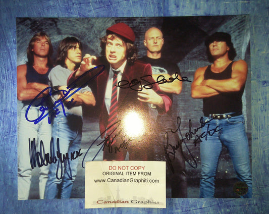 AC/DC Hand Signed Autograph 8x10 Photo COA Malcolm & Angus Young, Brian Johnson