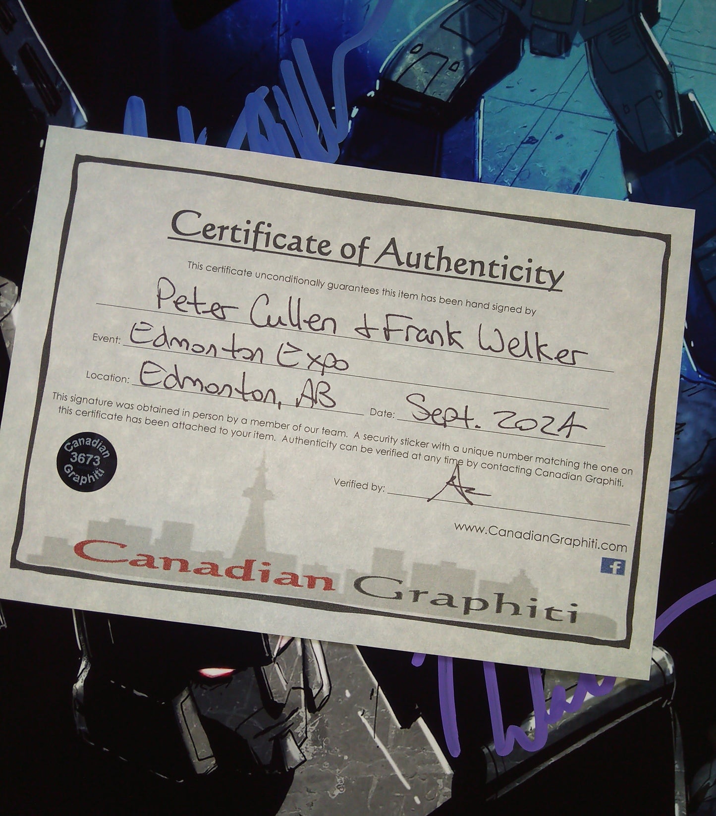 Peter Cullen & Frank Welker Hand Signed Autograph 11x14 Photo COA Transformers