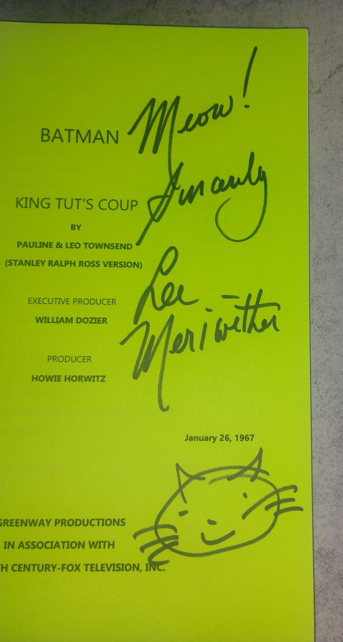 Lee Meriwether Hand Signed Autograph Batman Script COA