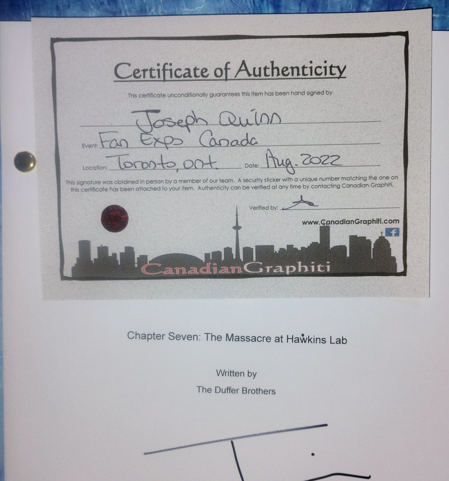 Joseph Quinn Hand Signed Autograph Stranger Things Script COA