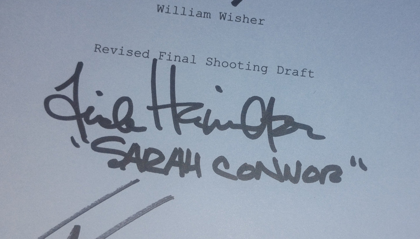 Terminator 2 Cast Hand Signed Script COA Arnold Schwarzenegger, Linda Hamilton, Edward Furlong