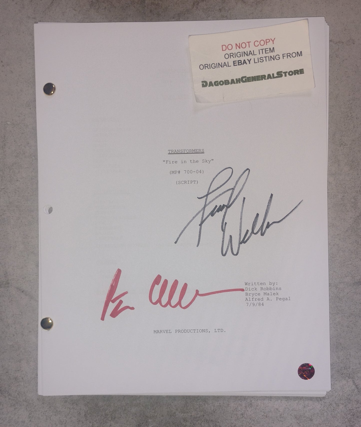 Peter Cullen & Frank Welker Hand Signed Autograph Transformers Script COA