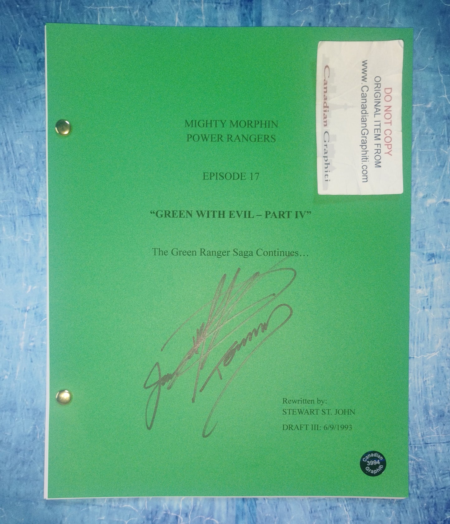Jason David Frank Hand Signed Autograph Power Rangers Script COA