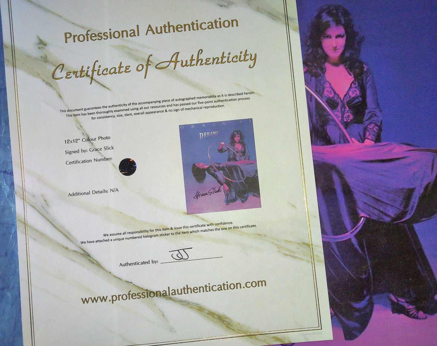 Grace Slick Hand Signed Autograph 12x12 Photo COA
