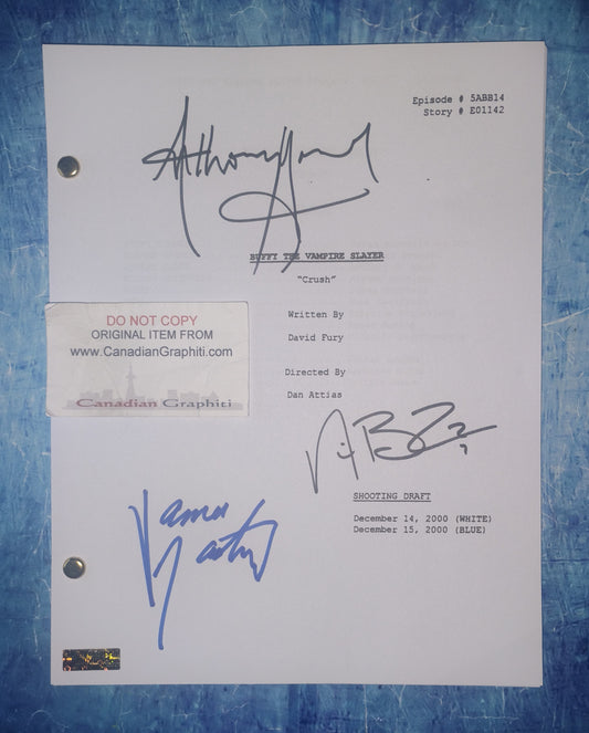 Buffy The Vampire Slayer 3x Cast Hand Signed Autograph Script COA Nicholas Brendon, James Marsters & Anthony Head