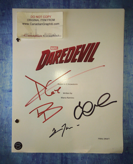Daredevil 3x Cast Hand Signed Autograph Script COA Charlie Cox, Vincent D'Onofrio & Elden Hensen