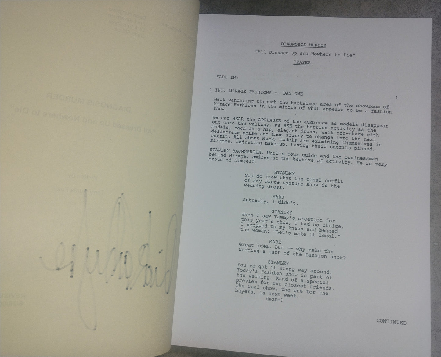 Dick Van Dyke Hand Signed Autograph Diagnosis Murder Script COA