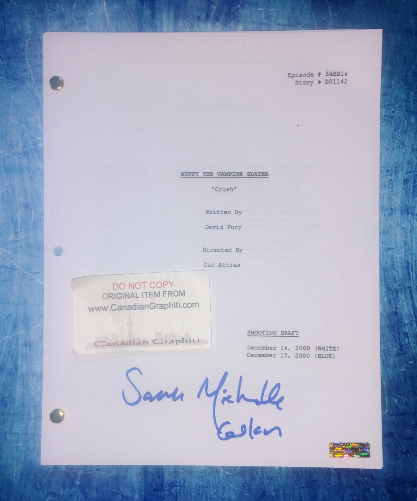 Sarah Michelle Gellar Hand Signed Autograph Buffy The Vampire Slayer Script COA