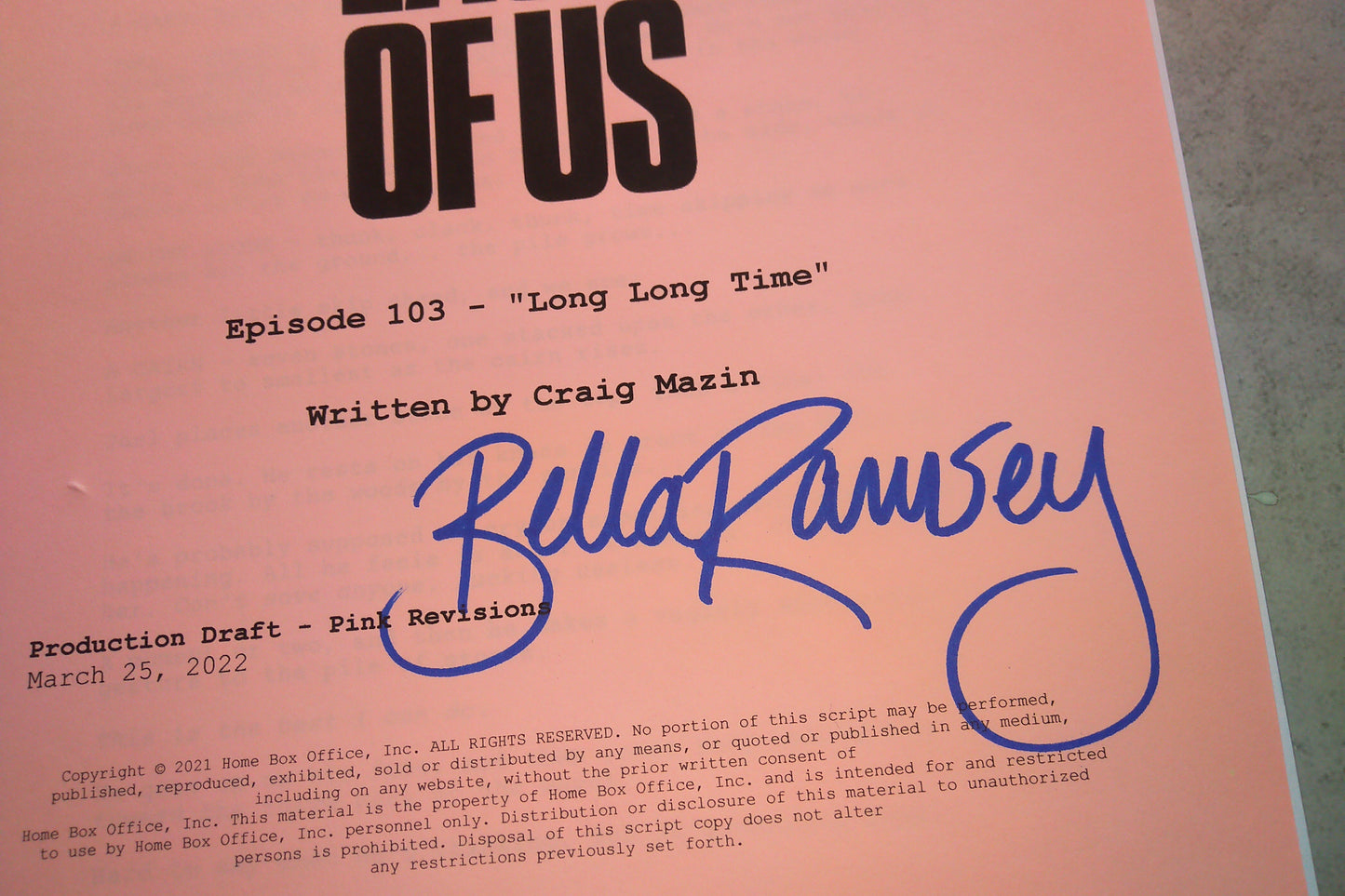Bella Ramsey Hand Signed Autograph The Last Of Us Script COA