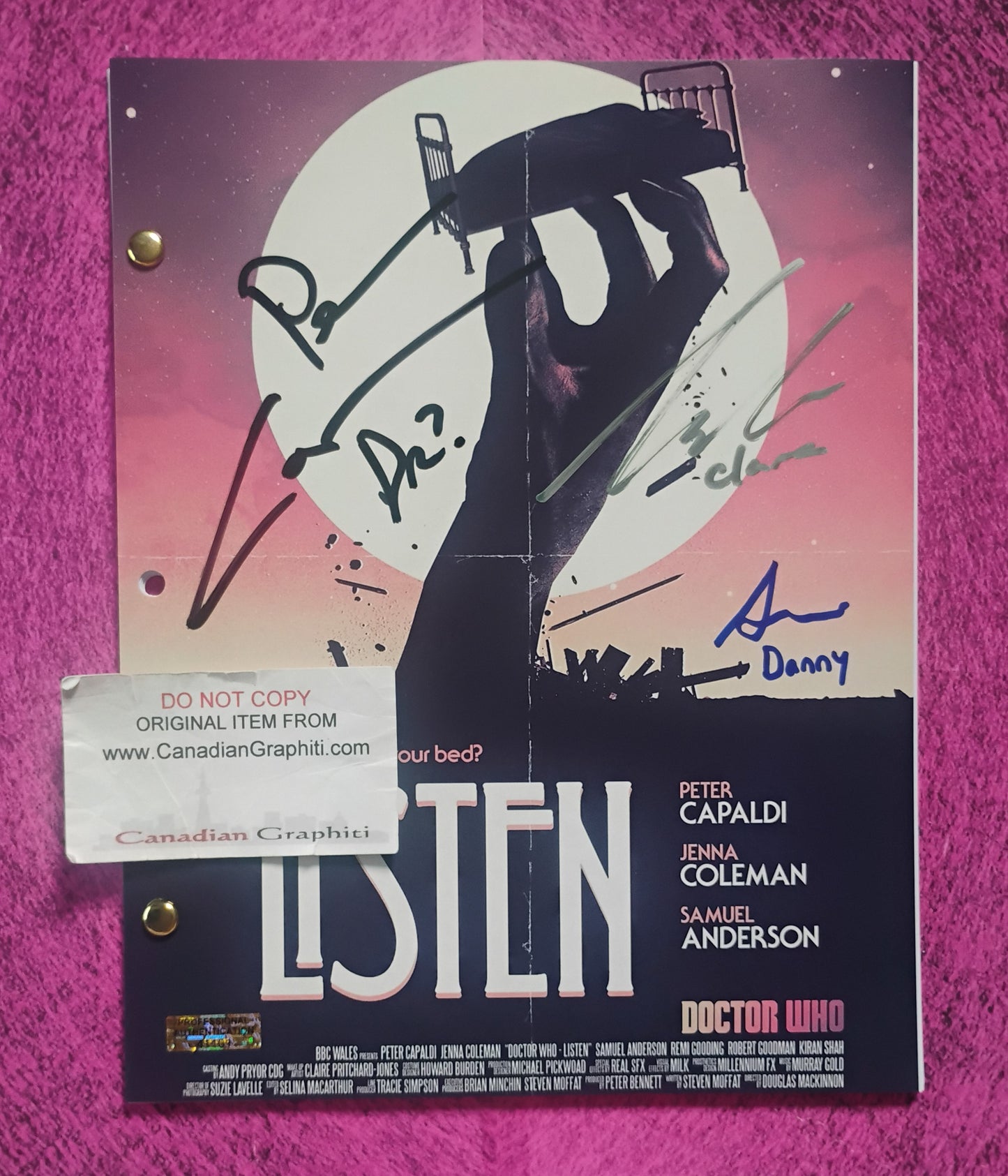 Peter Capaldi, Samuel Anderson & Jenna Coleman Hand Signed Autograph Doctor Who Script COA