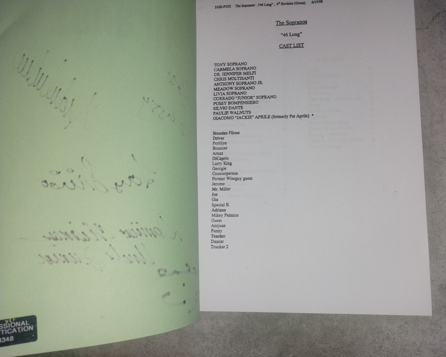 The Sopranos 5x Cast Hand Signed Autograph Script COA Dominic Chianese, Tony Sirico, Vincent Pastore