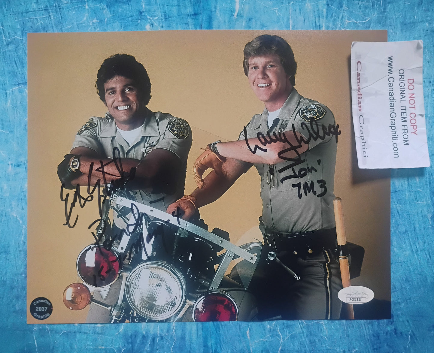 Erik Estrada & Larry Wilcox Hand Signed Autograph 8x10 Photo COA JSA Chips