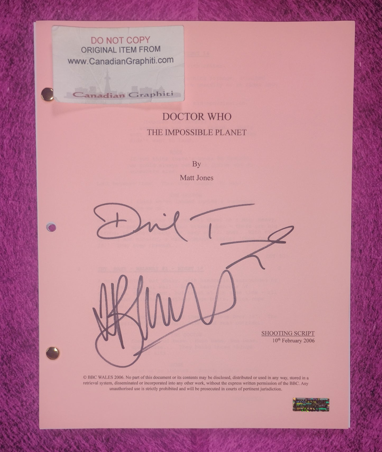 David Tennant & Billie Piper Hand Signed Autograph Doctor Who Script COA