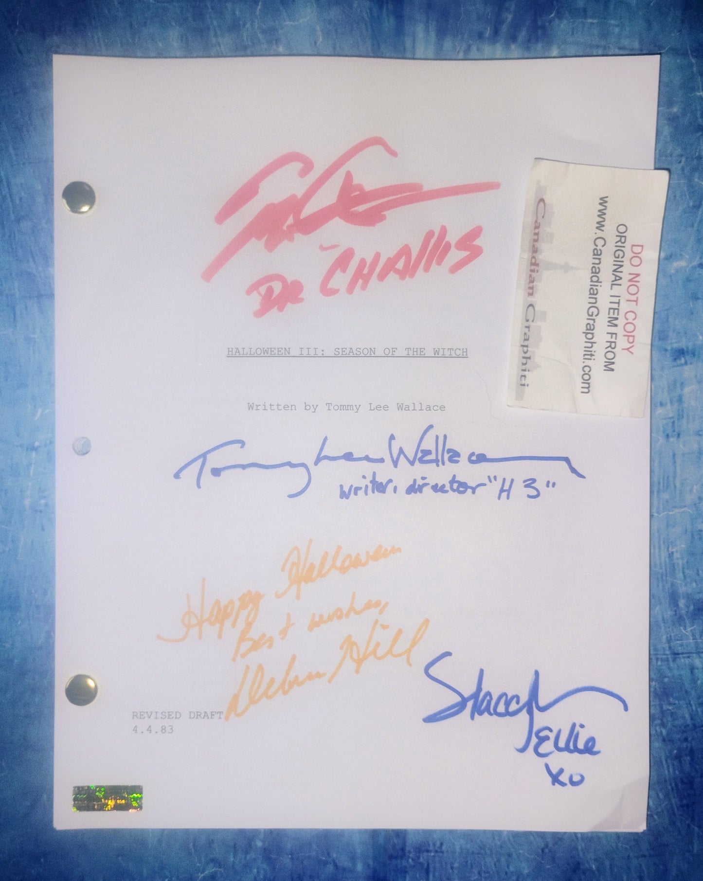 Halloween 3 Hand Signed Autograph Script COA Debra Hill