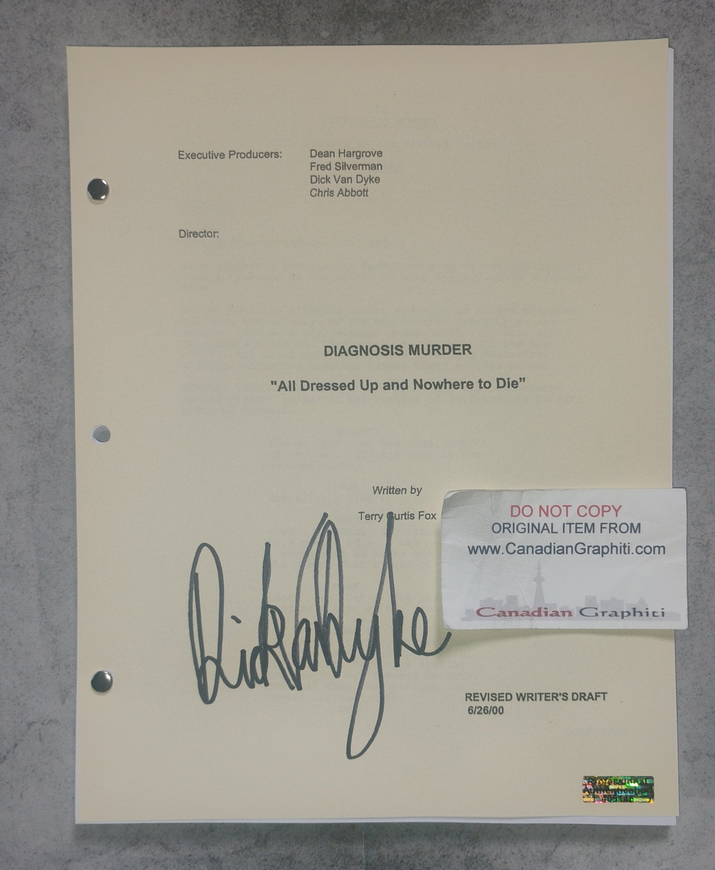 Dick Van Dyke Hand Signed Autograph Diagnosis Murder Script COA