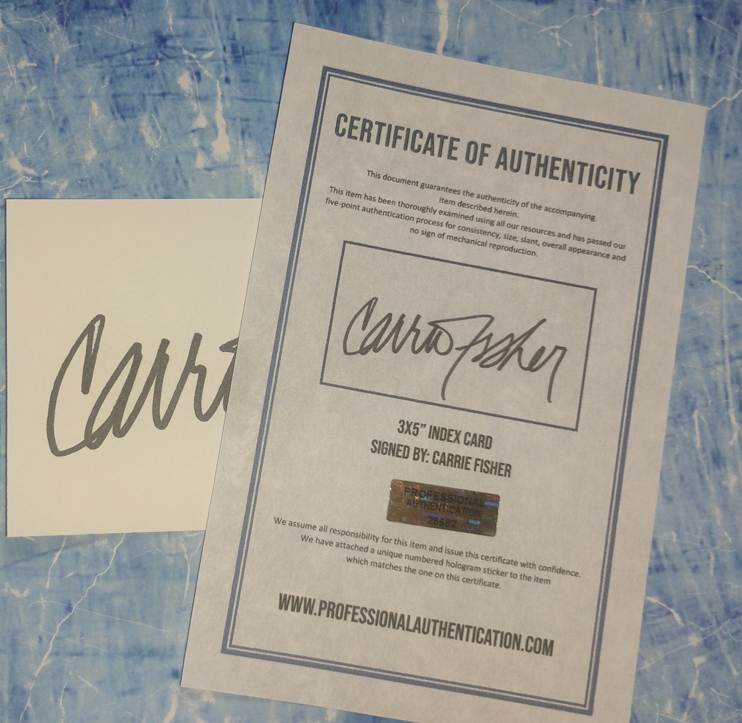 Carrie Fisher Hand Signed Autograph Index Card COA