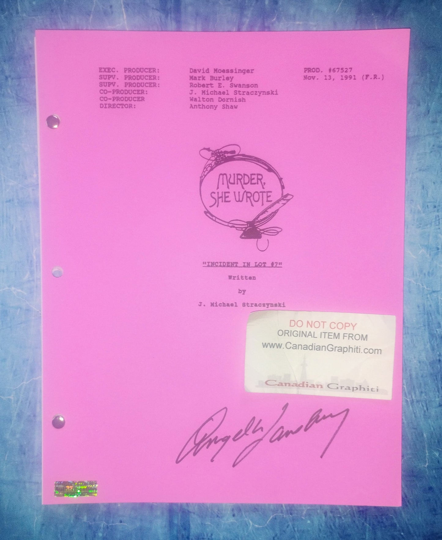 Angela Lansbury Hand Signed Autograph Murder She Wrote Script COA
