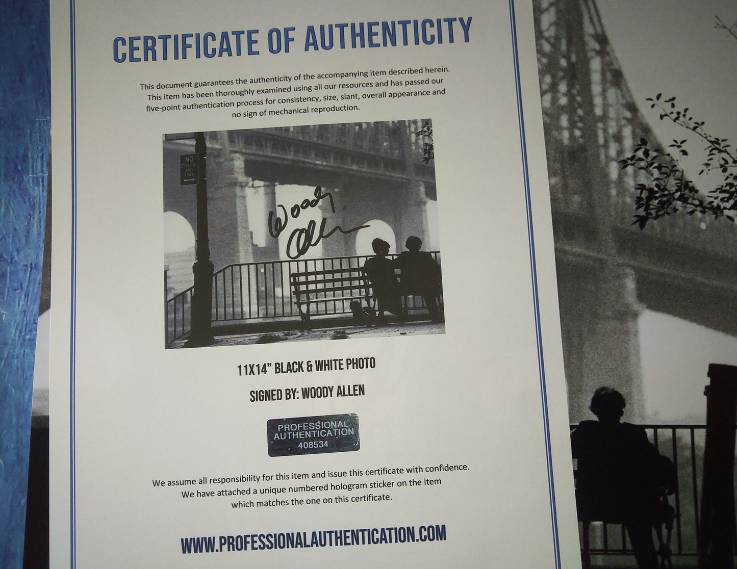 Woody Allen Hand Signed Autograph 11x14 Photo COA