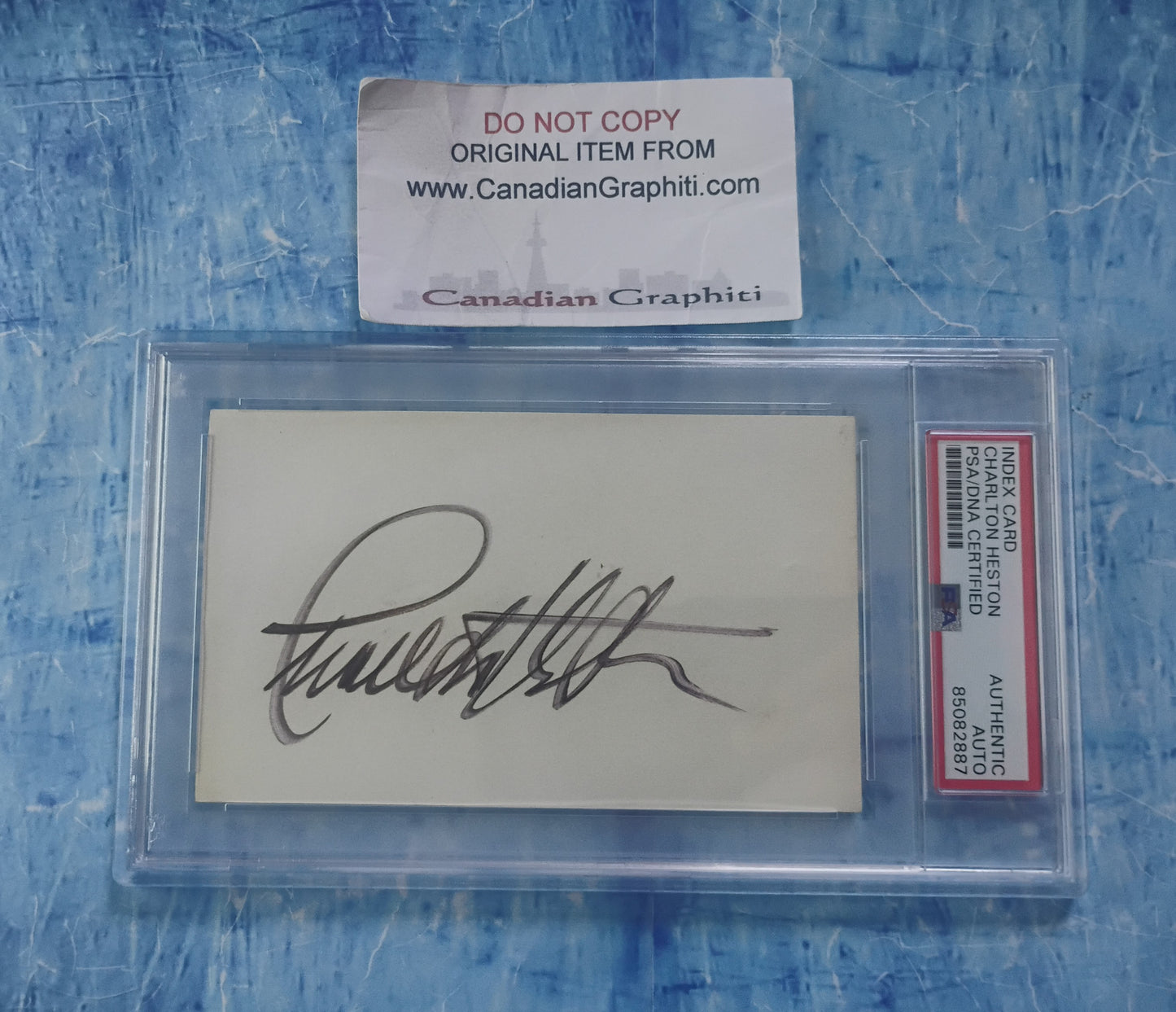Charlton Heston Hand Signed Autograph Index Card Slabbed PSA COA