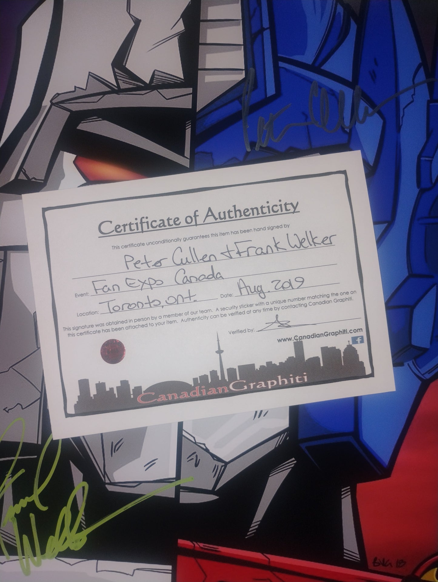 Peter Cullen & Frank Welker Hand Signed Autograph 11x14 Photo COA Transformers