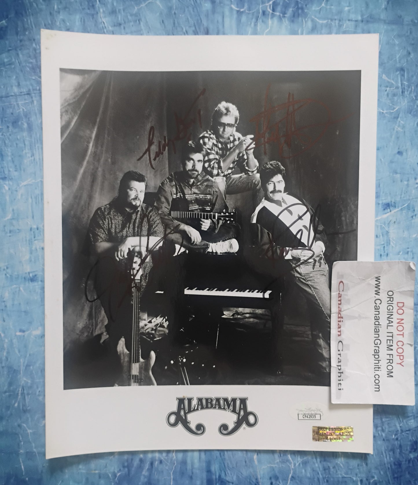 Alabama Hand Signed Autograph 8x10 Photo JSA COA Randy Owen, Mark Herndon, Teddy Gentry & Jeff Cook