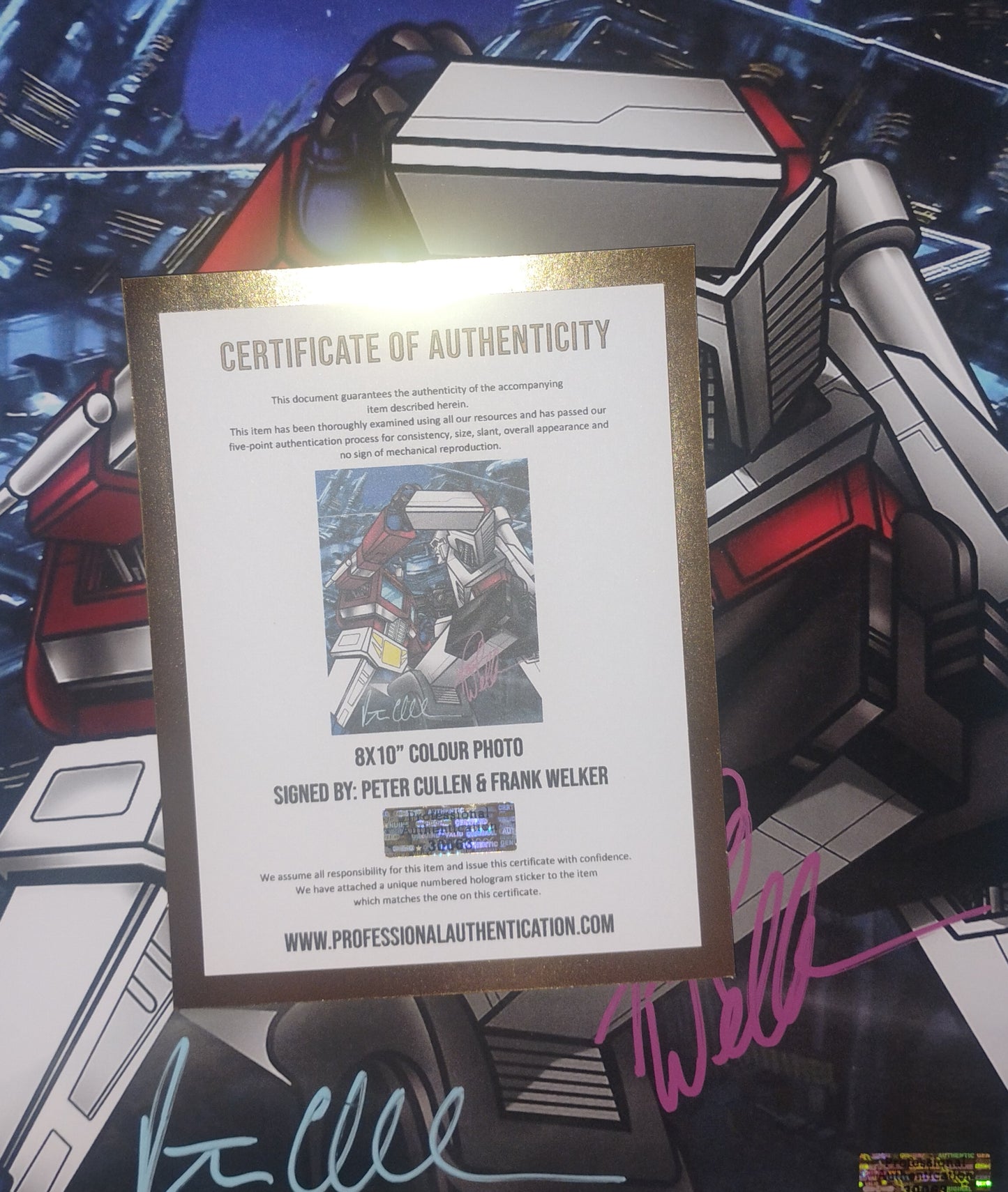 Peter Cullen & Frank Welker Hand Signed Autograph 8x10 Photo COA Transformers
