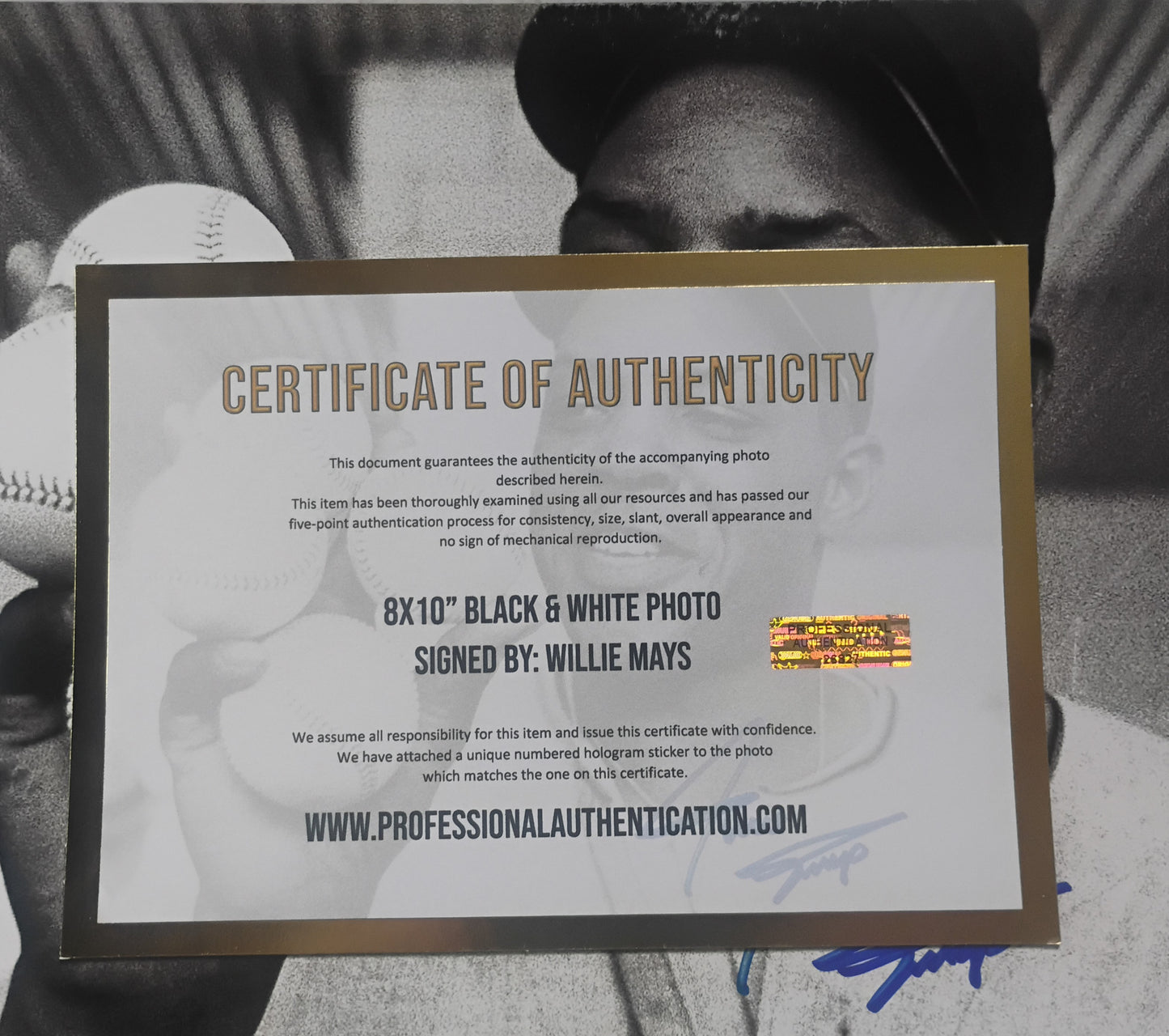 Willie Mays Hand Signed Autograph 8x10 Photo COA
