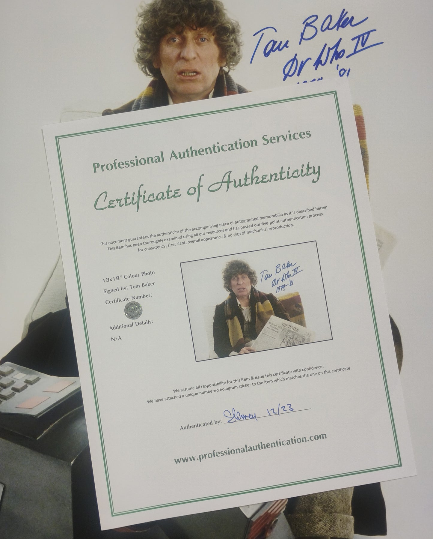 Tom Baker Hand Signed Autograph 13x19 Photo COA Doctor Who
