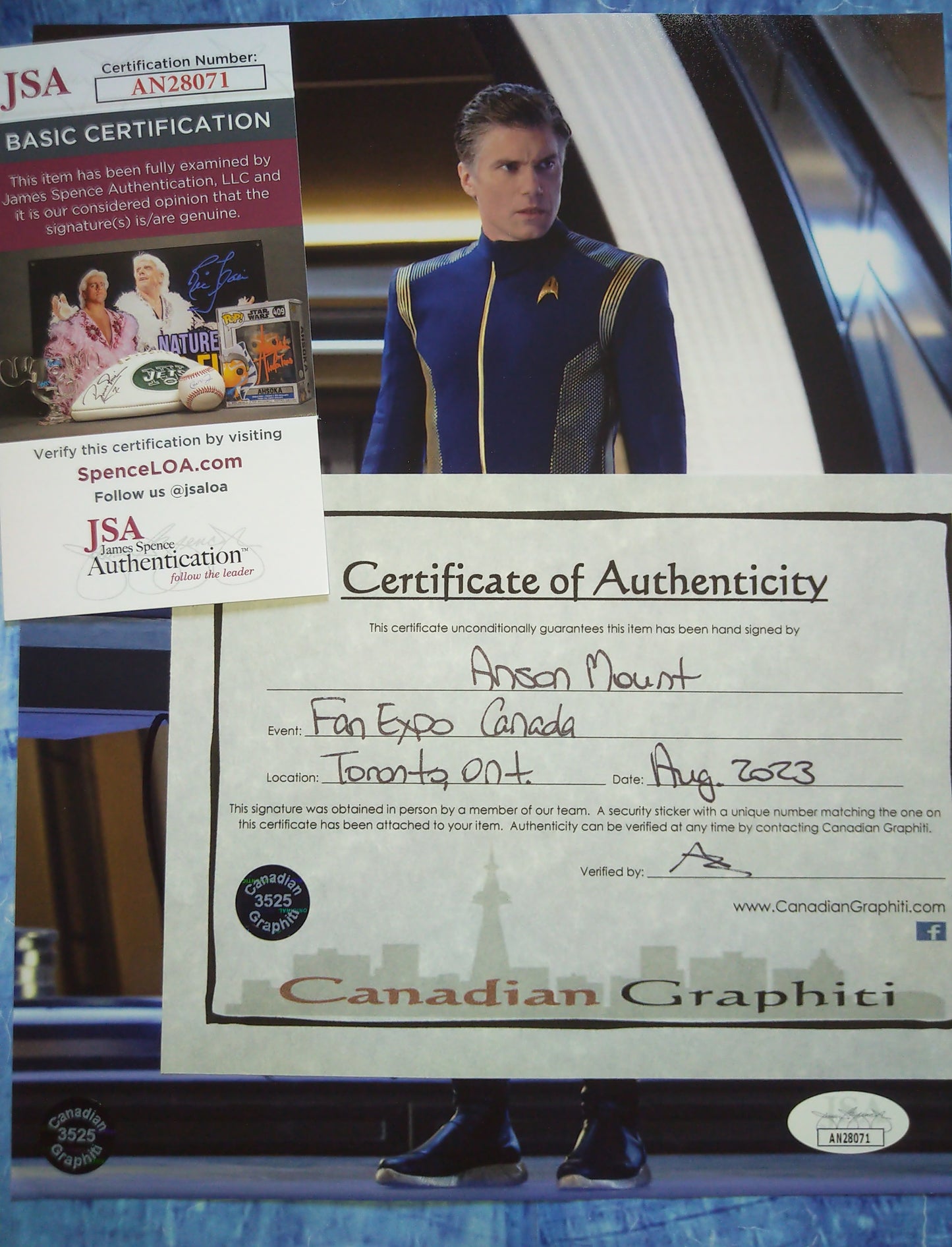 Anson Mount Hand Signed Autograph 8x10 Photo COA + JSA Star Trek Pike