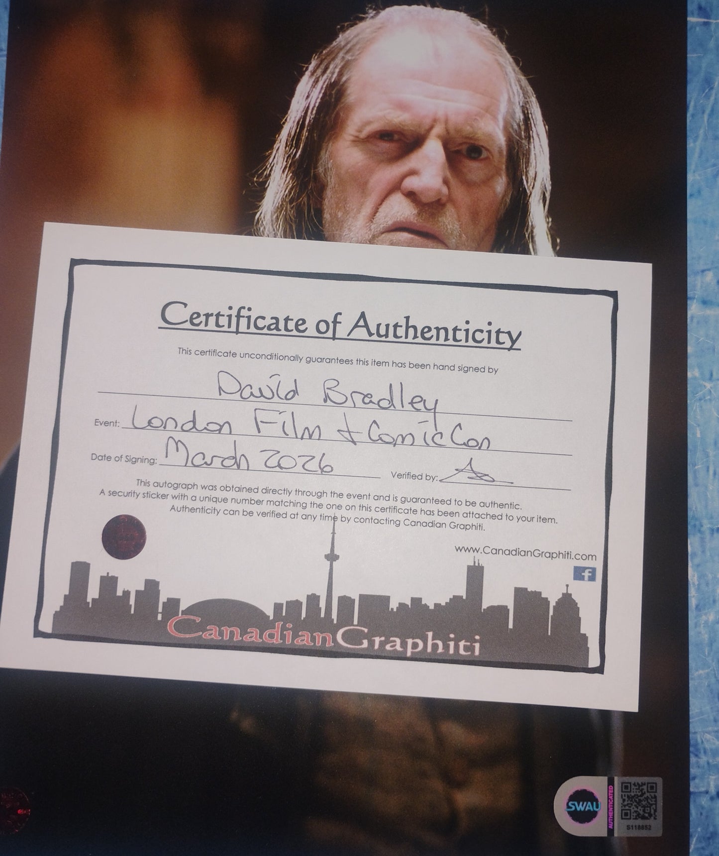 David Bradley Hand Signed Autograph 8x10 Photo SWAU COA Harry Potter