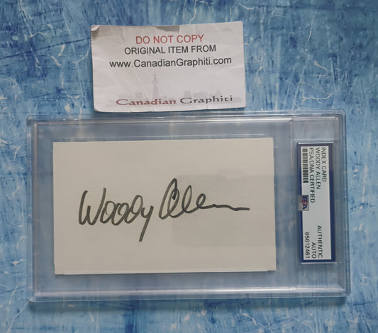 Woody Allen Hand Signed Autograph Index Card PSA COA