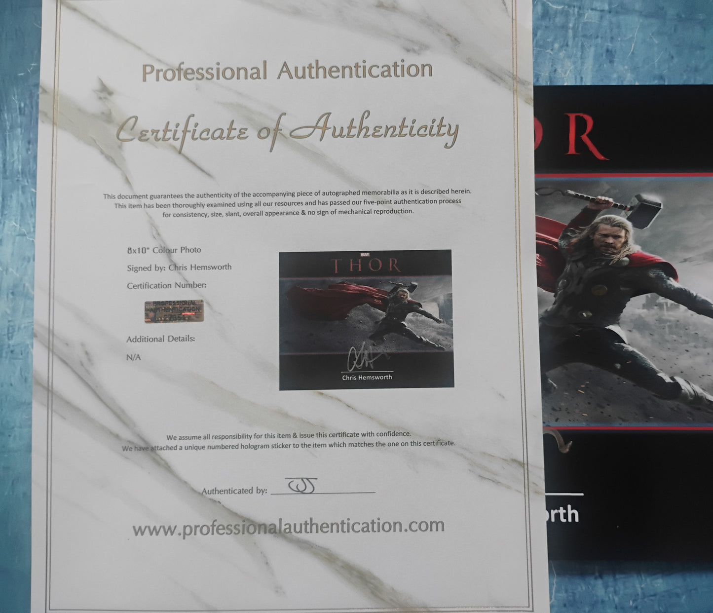 Chris Hemsworth Hand Signed Autograph 8x10 Photo COA Thor