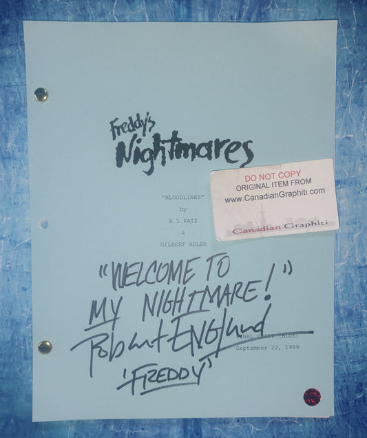 Robert Englund Hand Signed Autograph Freddy's Nightmares Script COA