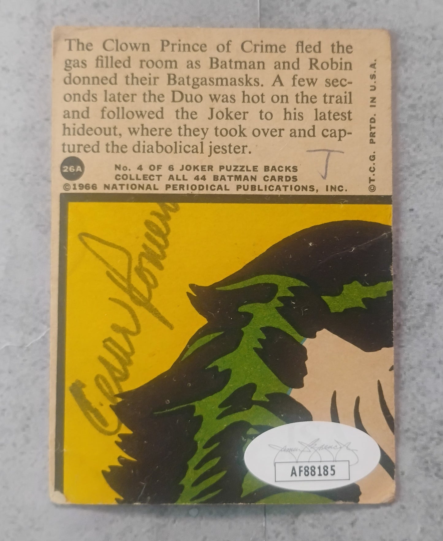 Cesar Romero Hand Signed Twice 1966 Batman Joker Trading Card JSA COA
